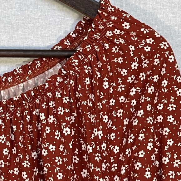 Free Kisses Off-the-Shoulder Blouse Women Size 1X Red Floral Stretch 3/4 Sleeve - Picture 7 of 9
